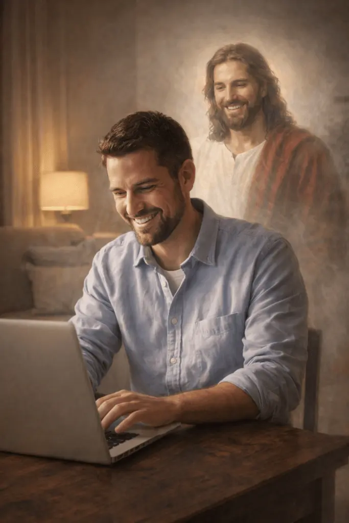 Jesus-and-man-on-laptop